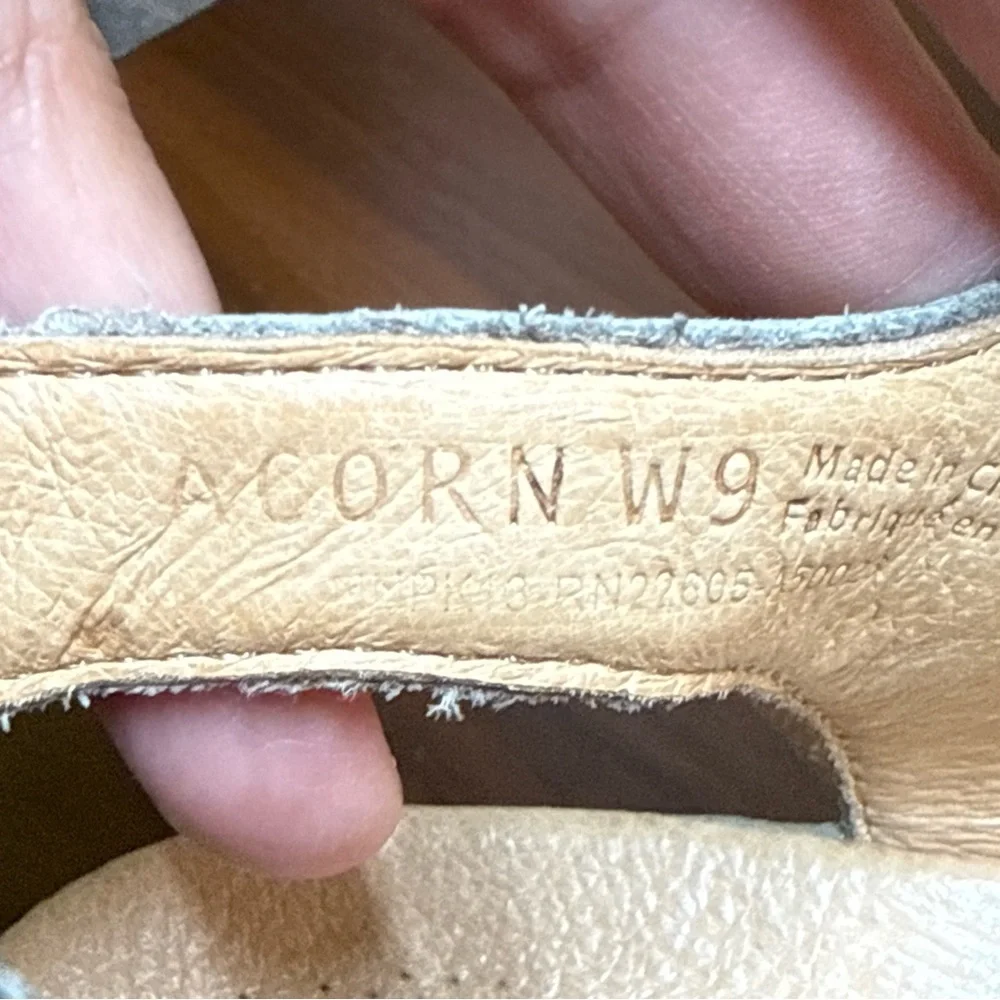 Acorn‎ Sandals Womens 9 Ankle Strap Gray Slip On Hook And Loop Open Toe Comfort